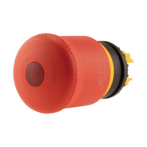 NOT-HALT-/NOT-AUS-Taste, RMQ-Titan, Pilzform, 38 mm, beleuchtbar mit LED-Element, Zugentriegelung, rot, gelb, RAL 3000 – 216878