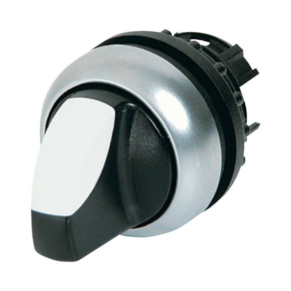 Leuchtwahltaste, RMQ-Titan, mit Knebelgriff, tastend, 3 Stellungen, weiß, Frontring Titan – 216833