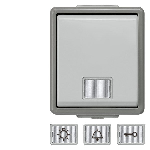DELTA fläche IP44, AP dunkelgrau/hellgrau Taster 10A 250V, 66x 75mm mit weiße. – 5TD4701