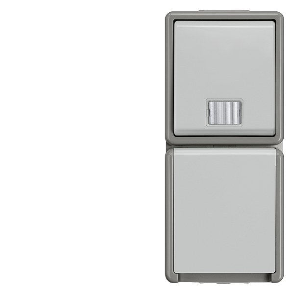 DELTA fläche IP44, AP dunkelgrau/hellgrau Taster, 10A 250V Schuko-Steckdose m. – 5TD4811