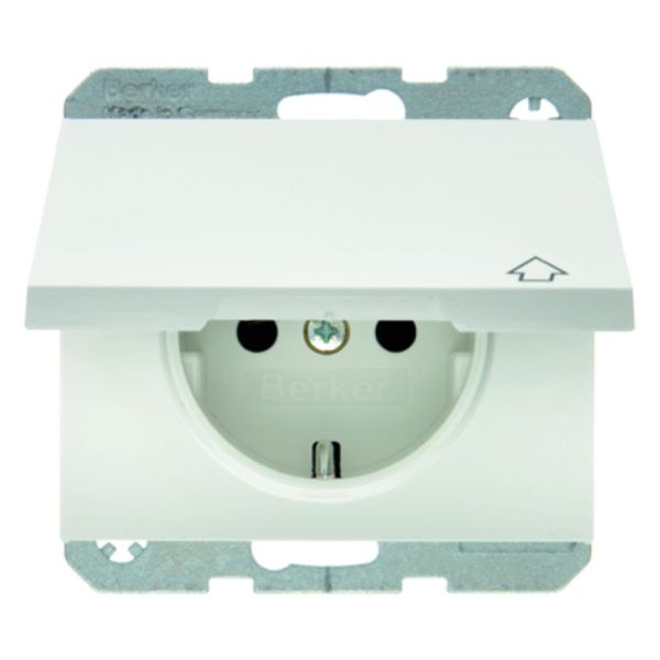 BERKER Steckdose SCHUKO mit Klappdeckel u. erh. BS K.1 polarweiß glänzend   – 47517109