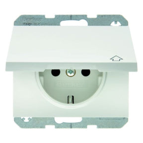 BERKER Steckdose SCHUKO mit Klappdeckel u. erh. BS K.1 polarweiß glänzend   – 47517109