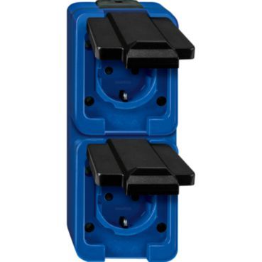 SCHUKO-Doppel-Steckdose, senkrecht, blau, SCHLAGFEST – 229286