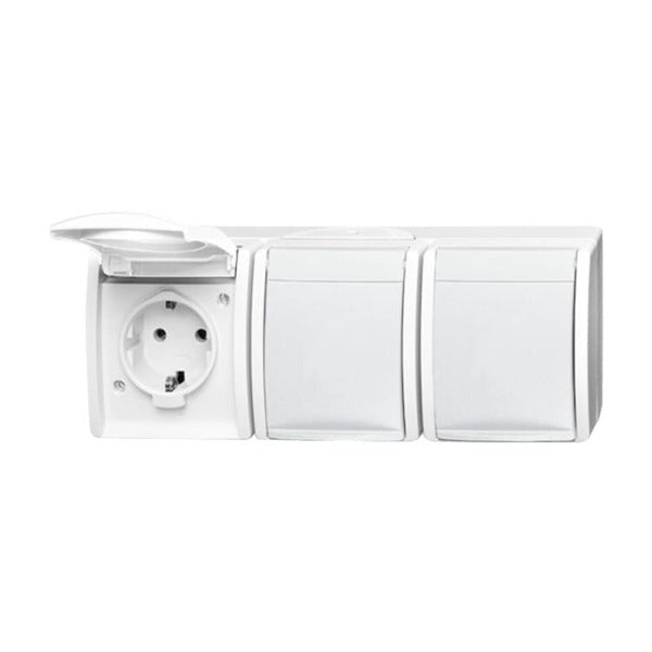 SCHUKO Dreifachsteckdose mit Klappdeckel 16 A alpinweiß - ocean – 2CKA002084A0712