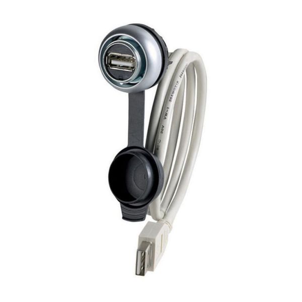 Einbaubuchse, 0,6 m, konfektionierte Leitung mit fest angeschlossenem Stecker USB 3.0, Typ A, Frontring Titan – 107412