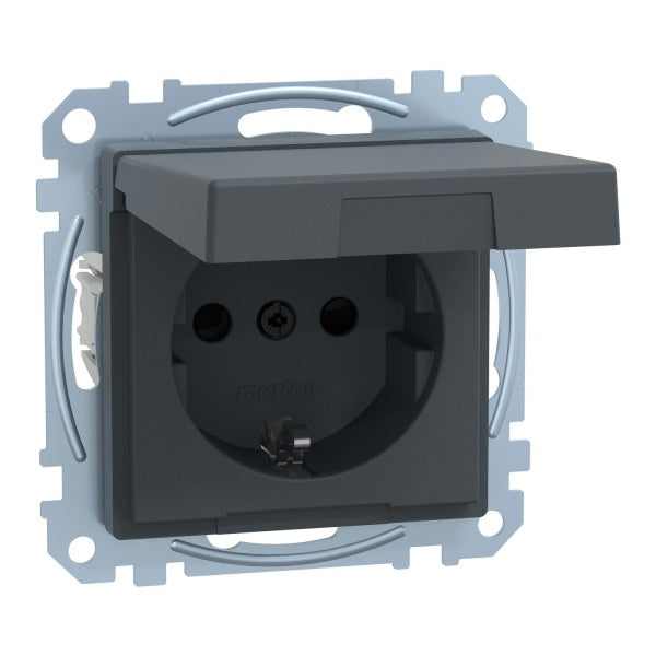 SCHUKO-Steckdose mit Klappdeckel, IP44, BRS, Steckklemmen, anthrazit, System M – MEG2314-0414
