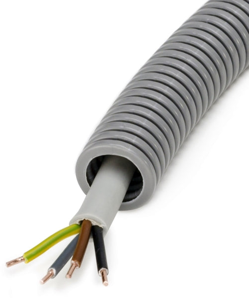 PVC-Panzerflexrohr,Ø20mm,biegs.,mittel,Turborillen,vorverdr.,YM 4x1,5mm² – 98537