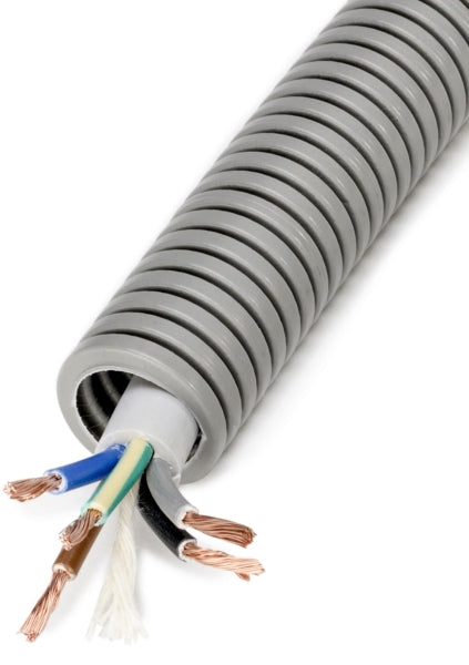 PVC-Panzerflexrohr,Ø25mm,biegs.,mittel,Turborillen,vorverdr.,YMM 5x2,5mm²