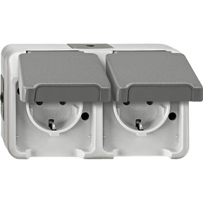 MERTEN SCHUKO-Doppel-Steckdose, waagerecht ange ordnet, lichtgrau, AQUASTAR  – MEG2321-8029