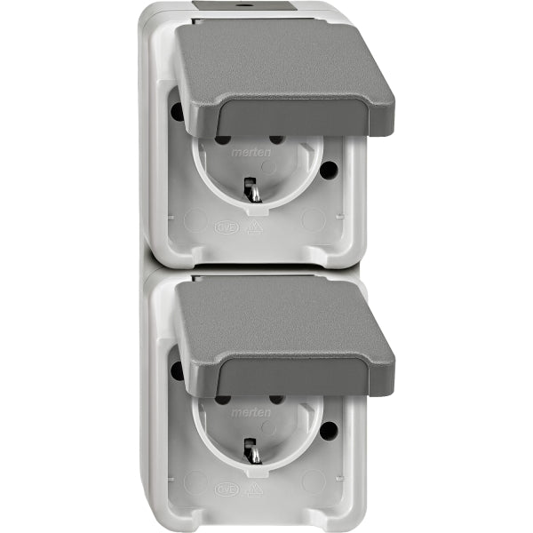 MERTEN SCHUKO-Doppel-Steckdose, senkrecht angeo rdnet, lichtgrau, AQUASTAR  – MEG2329-8029