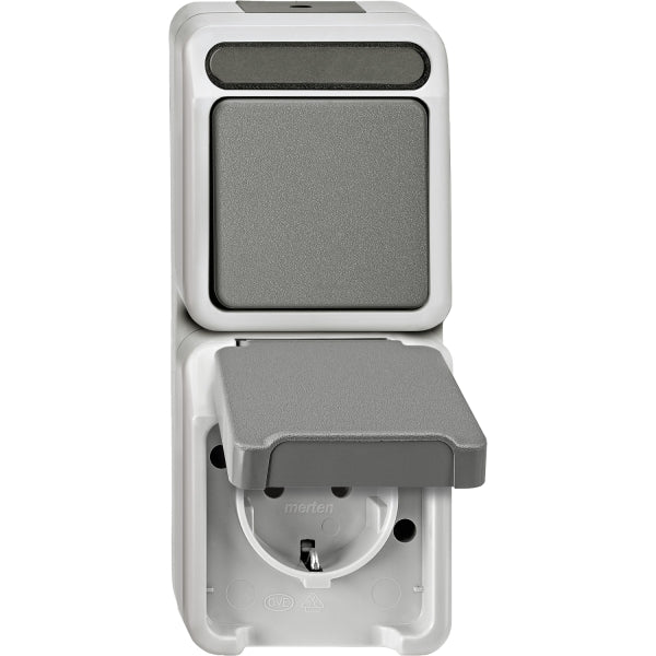 MERTEN Kombination SCHUKO-Steckdose/ Wechselsch alter, lichtgrau, AQUASTAR  – MEG3495-8029
