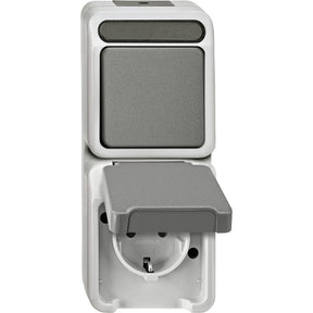 MERTEN Kombination SCHUKO-Steckdose/ Wechselsch alter, lichtgrau, AQUASTAR  – MEG3495-8029
