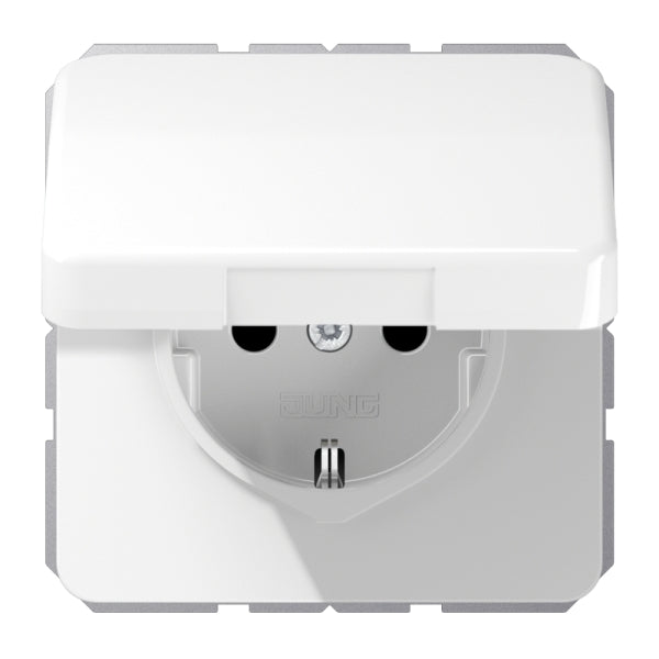 SCHUKOSteckdose, 16 A 250V ~, Klappdeckel, Thermoplast, Serie CD, alpinweiss – CD1520BFKLWW