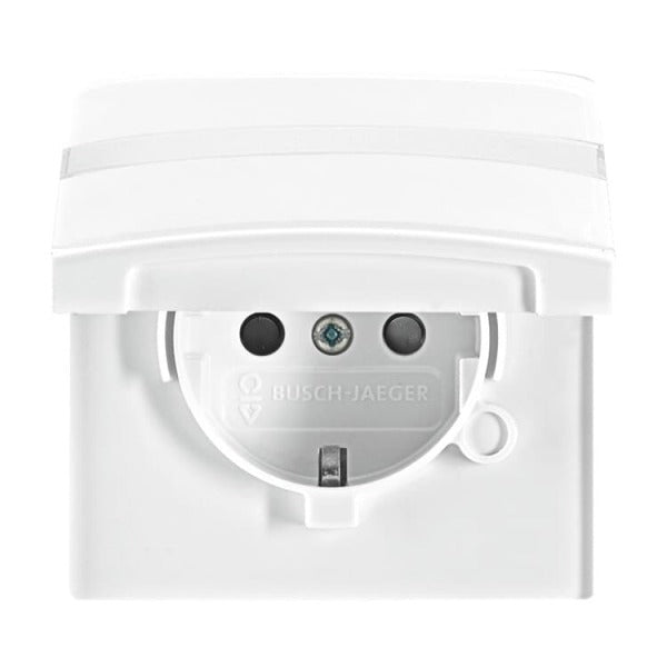 SCHUKO-Einsatz Safety+ mit Klappdeckel/Beschriftung alpinweiß Allwetter 44(IP44) – 2CKA002064A0301