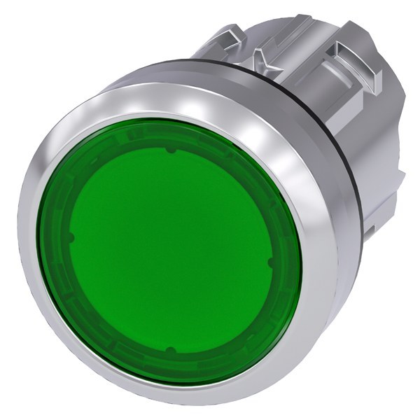 Drucktaster, beleuchtet, 22mm, rund, Metall, hochglanz, grün, Druckknopf – 3SU10510AB400AA0