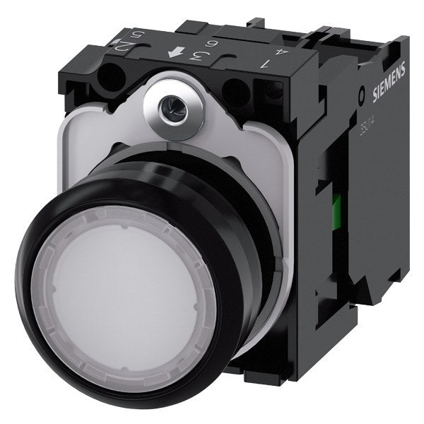 Drucktaster, beleuchtet, 22mm, rund, Kunststoff, weiß, 1S, AC/DC 24V – 3SU11020AB601BA0