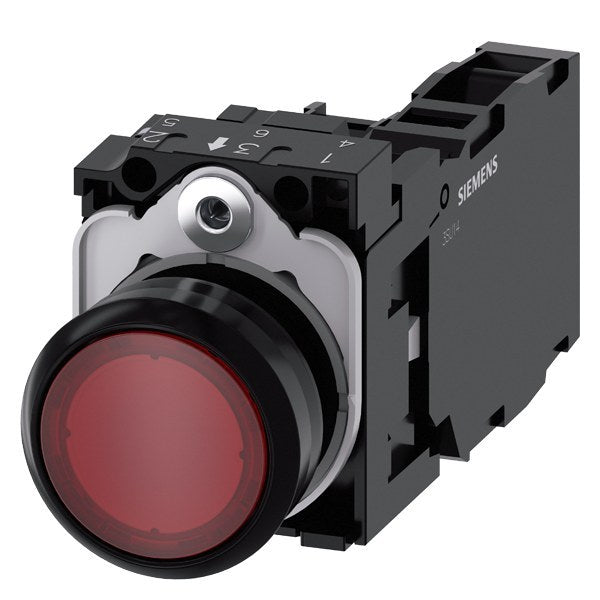 Drucktaster, beleuchtet, 22mm, rund, Kunststoff, rot, 1S+1Ö, AC/DC 24V – 3SU11020AB201FA0