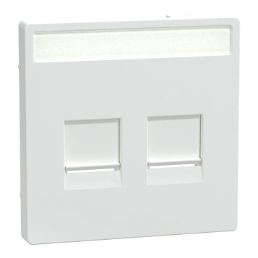 Zentralplatte für Modular Jack 2fach Schriftfeld+Staubschutzschieber, Lotosweiß – MEG4564-6035