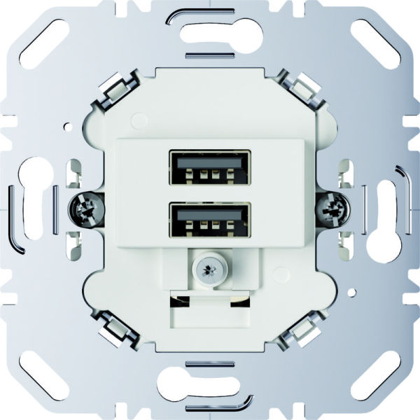 USB-Ladesteckdose 230 V, 2fach mit Tragring eckig polarweiß matt – 260209