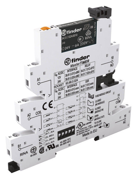 Koppelrelais MasterTIMER, Schraub, 1 W 6A, 8 Zeitfunktionen, Spule 24VAC/DC – 39.81.0.024.0060