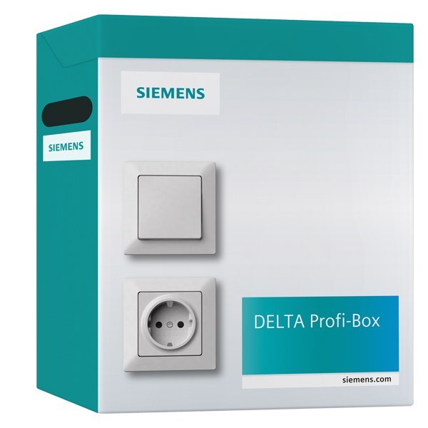SIEMENS PROFI-Box mit 100 Schuko-Steckdosen mit Kinderschutz, DELTA line, titanweiß   – 5UB15180KA