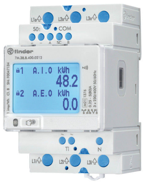Energiezähler 3Ph. 80A, bidirektional, IR, NFC, MID, Modbus – 7M.38.8.400.0212