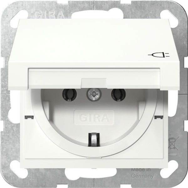 GIRA SCHUKO Steckdose Klappdeckel System 55 reinweiß glänzend  – 445403