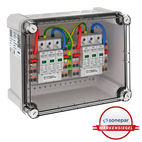 OBO Generatoranschlusskasten 2x2 PV-String a uf 2 WR-MPP 1000V DC lichtgrau RAL 7035  – 5088445