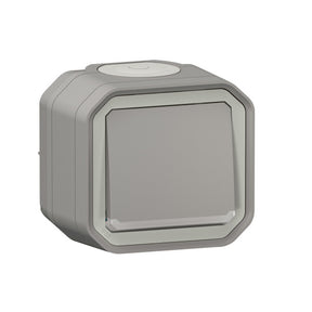 LEGRAND FR AP Taster beleuchtet 10 A, Steckklemm en (SL), IP 55, IK 08, Grau  – 069722L