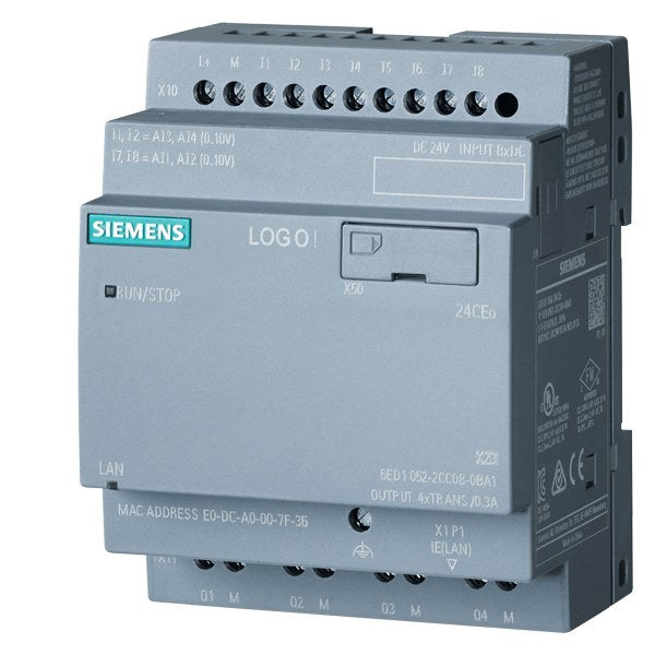 LOGO! 24CEo, Logikmodul, ohne Display, SV/E/A: 24V/24V/24V trans., 8DE (4AE)/4DA – 6ED10522CC080BA2