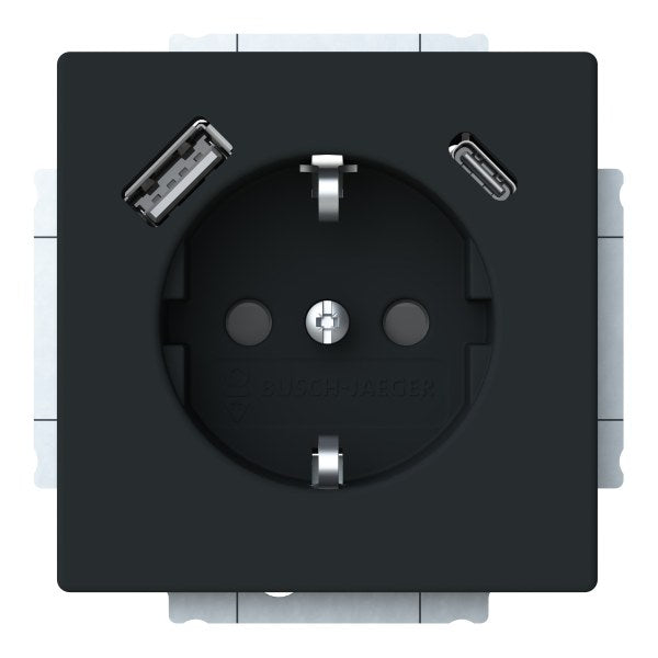 SCHUKO USB-Steckdosen-Einsatz Safety+ mit USB A/C schwarz matt - Plattform 63 – 2CKA002011A6312