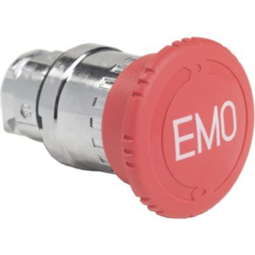Not-Aus/Not-Halt-Schalter, Frontelement, Harmony XB4, Metall, 22mm, rot, beschriftet EMO, Pilz 40mm, Drehentriegelung – ZB4BS84430