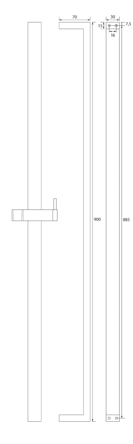 Alva Varia Brausestange 90cm eckig, Messing, Chrom - AQARVABSE90
