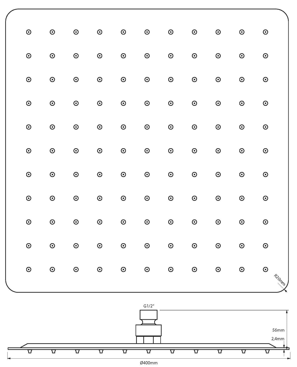 Alva Varia Kopfbrause 40x40cm softedge mit Antikalk, Edelstahl poliert - AQARVAKB40S