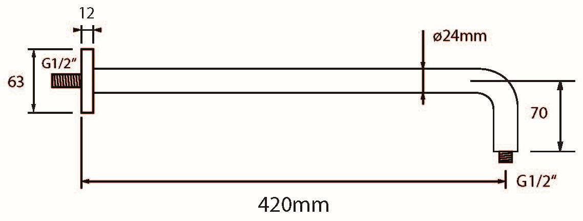 Alva Varia Wandbogen 1/2" 42cm rund, Rosette Softedge, Mess., Schwarz M - AQARVAWB42SS