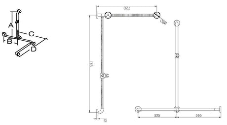 Alva Varia Duschhandlauf Ecke T-Form m. Brh., 117,5x112x72cm, Weiß - AQBFVADHLE1W