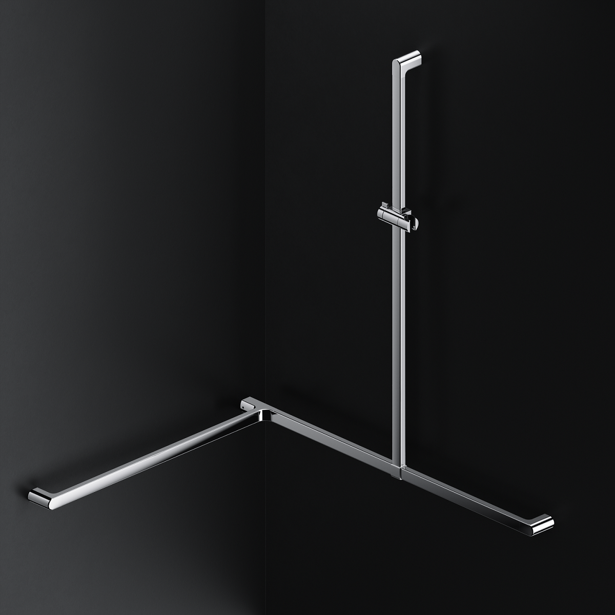 Alva Varia Duschhandlauf Ecke T-Form m. Brh., 119x105x85cm, Aluminium Chrom - AQBFVADHLE2AC