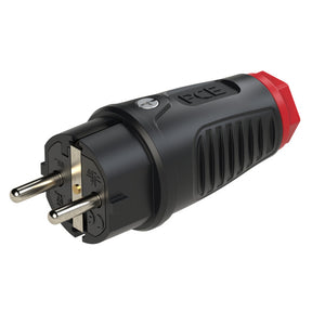 PC ELECTRIC Schutzkontakt Stecker Vollgummi sw/rt IP54   – 0512-SR