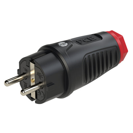 PC ELECTRIC Schutzkontakt Stecker Vollgummi sw/rt IP54   – 0512-SR