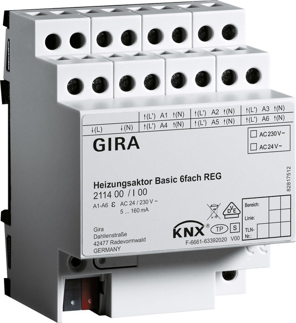 GIRA Heizungsaktor Basic 6f KNX REG   – 211400
