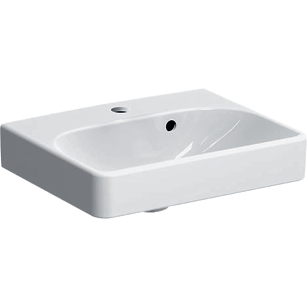 Alva Prima Handwaschbecken 45x36cm eckig, mit Hahnloch, Weiß - AQKEPRHWB45