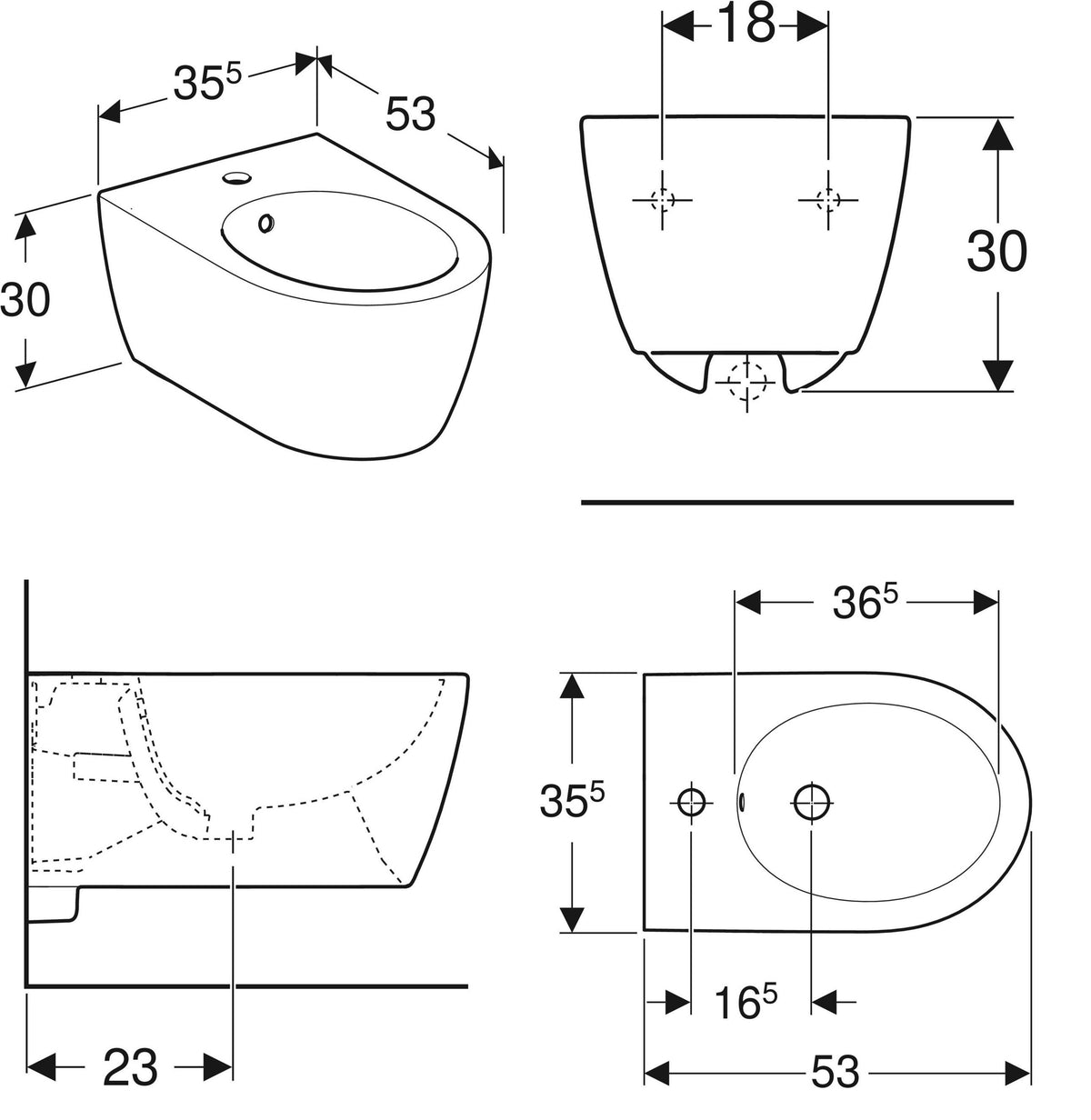 Alva Prima Wandbidet verdeckte Befestigung, Weiß - AQKEPRWBID.1