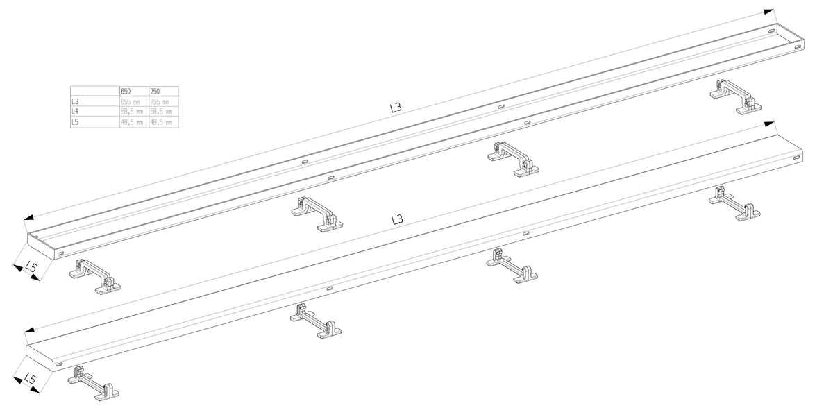 Alva Nova Rost Edelstahlabdeckung und zum Ausfliesen, zu Duschrinne 760mm - AQBFNODRR76.2