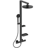 Alva Duschsystem mit Brausethermostat 2 Ablagen, 2 Funktions-Handbrause und 2 Funktions-Kopfbrause Silk Black - AQARSPDST9S