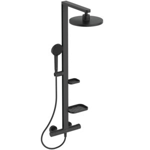 Alva Duschsystem mit Brausethermostat 2 Ablagen, 2 Funktions-Handbrause und 2 Funktions-Kopfbrause Silk Black - AQARSPDST9S