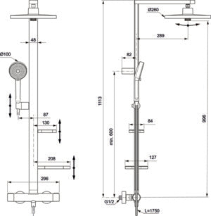 Alva Duschsystem mit Brausethermostat 2 Ablagen, 2 Funktions-Handbrause und 2 Funktions-Kopfbrause Silk Black - AQARSPDST9S