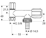 Alva Geräteventil COMFORT, RFV, DN 10 G 3/8 IG, Schlauchverschraubung Ø 14,5 mm (DN 20 G 3/4 AG), Ø 10 mm (DN 10 G 3/8 AG), chrom - AQGVE1