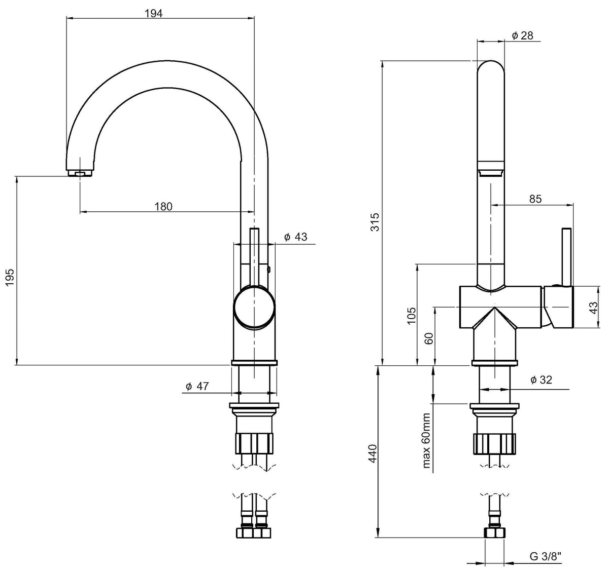 Alva Idea 1.0 Spültischarmatur Schwarz Matt - AQARIDSPTH.1S