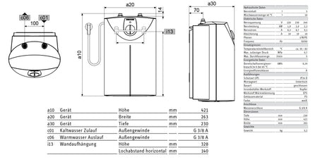 Alva Una E-Kleinspeicher 5 Liter Untertisch, 2 kW, druckfest - AQESP5UTDU