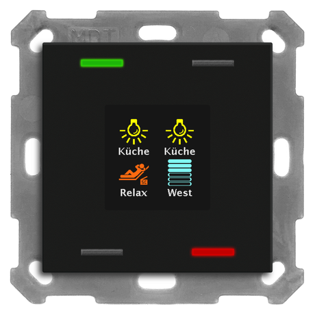 MDT KNX Taster Smart 55 4-fach mit Farbdispl ay, Schwarz matt  – BE-TAS550406.01